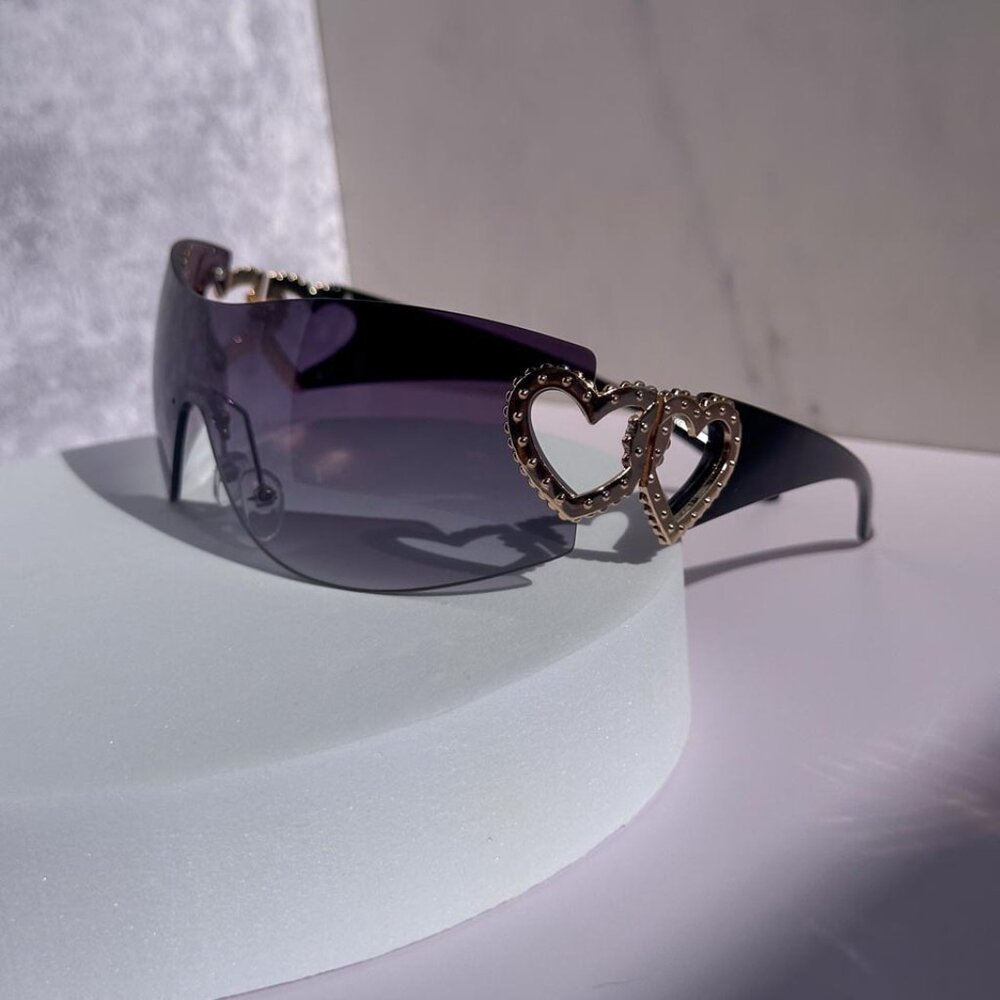 Y2K Rimless Sunglasses, Unisex in Light Gray. Trendy Gradient Wrap-Around